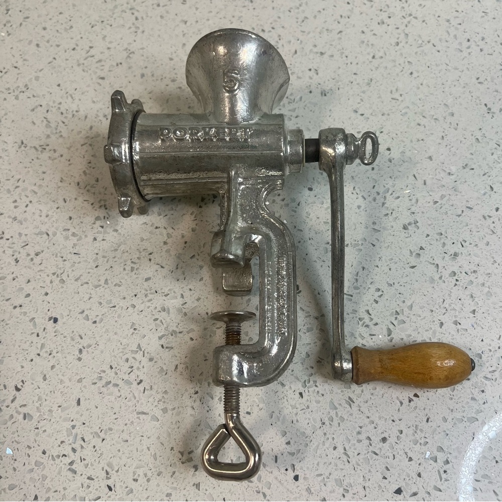PORKERT No. 5 Cast Aluminum Hand Meat Grinder | Heavy Duty | Wood Handle